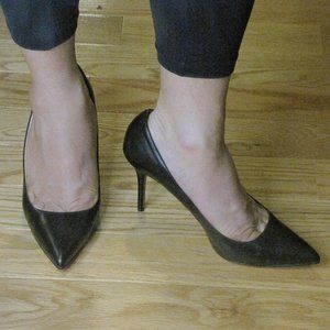 NEW J. Crew Elsie Black Napa Leather 85mm 3.5" Heels 10 AR865 Italy +Dustbag